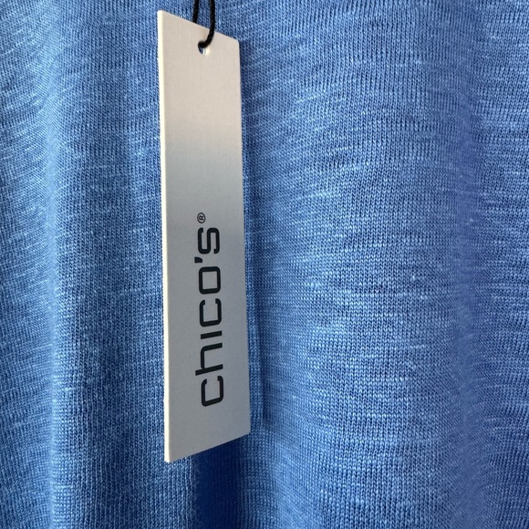 Chico's Linen Blue Embroidered Sleeve Blouse Size Large NWT - Picture 5 of 8